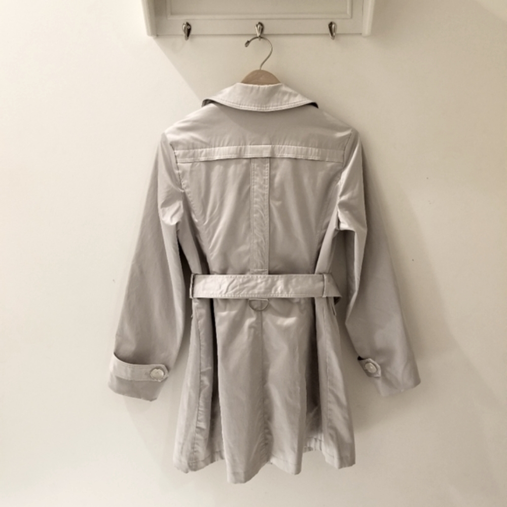 23rd St. Buttonfront Sateen Trench Coat in Light Gray Sz Small - Picture 5 of 10